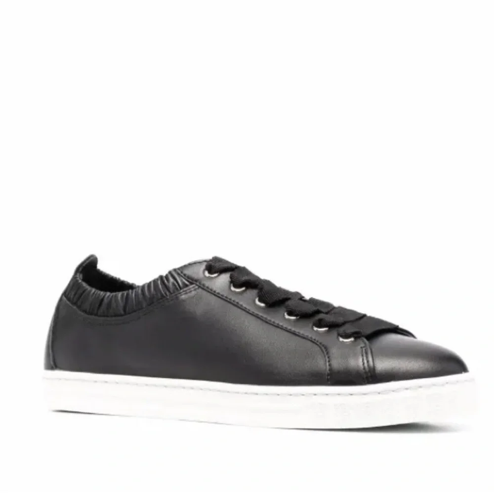 New AGL Suzie Elasticated Opening Sneakers Black Leather Lace Up Sz 36.5